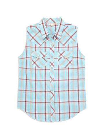 Ely and Walker Womens Western Plaid Aqua Cotton Blend S/L Shirt