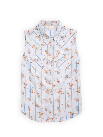 Ely and Walker Womens Wallpaper Floral Stripe White 100% Cotton S/L Shirt