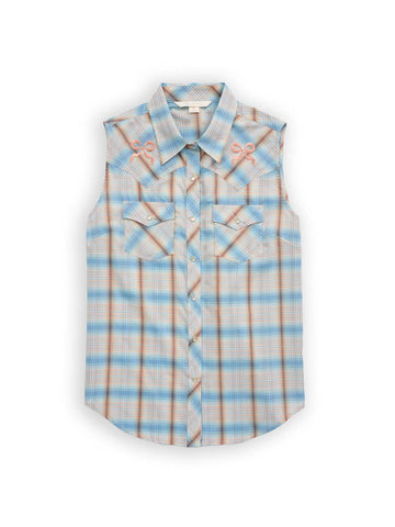 Ely and Walker Womens Bow Embroidery Plaid Light Blue Poly/Cotton S/L Shirt