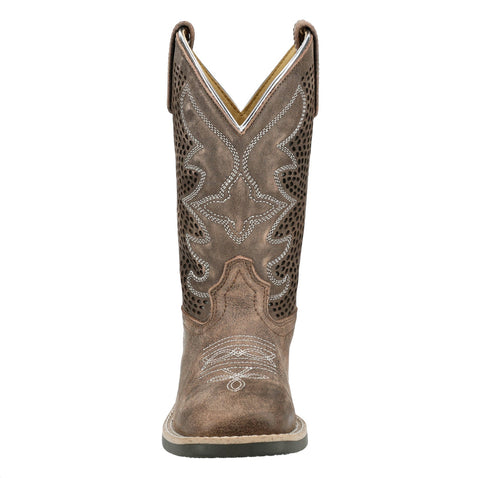 Smoky Mountain Boots Kids Girls Willow Vtg Chocolate/Silver Leather Cowboy Boots
