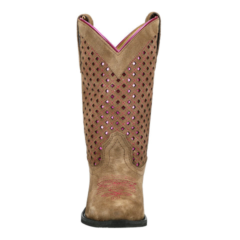 Smoky Mountain Boots Youth Girls Magnolia Brown/Pink Leather Cowboy Boots