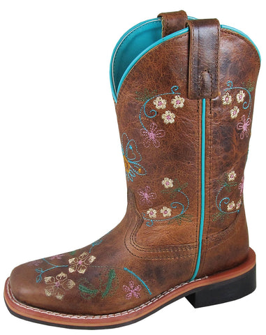 Smoky Mountain Childrens Girls Floralie Brown Leather Cowboy Boots 3 D
