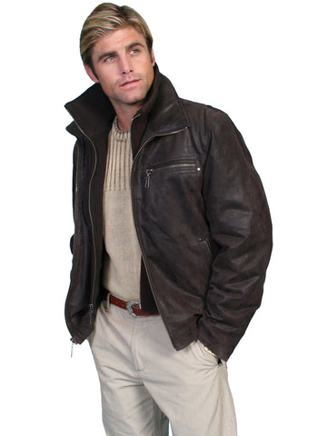 Scully Leather Mens Brown Zip Out Knit Front Jacket L