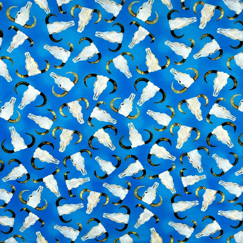 Rockmount Unisex Steer Skull Western Blue 100% Cotton Bandana