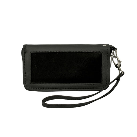 American West Womens Cow Town Black Hair-On Leather Zip Around Wallet