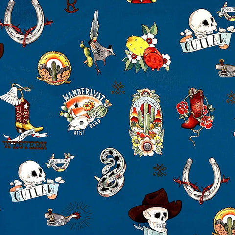 Rockmount Unisex Cowboy Skulls Western Blue 100% Cotton Bandana