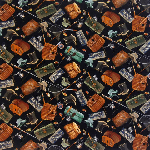 Rockmount Unisex Gone Fishing Black Multi 100% Cotton Bandana