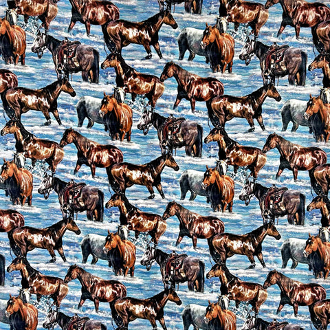 Rockmount Unisex Horses in Water Western Blue 100% Cotton Bandana