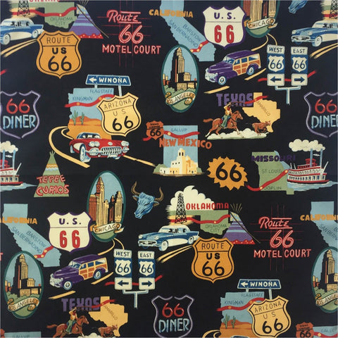Rockmount Unisex Route 66 Western Black 100% Cotton 19.5in Bandana