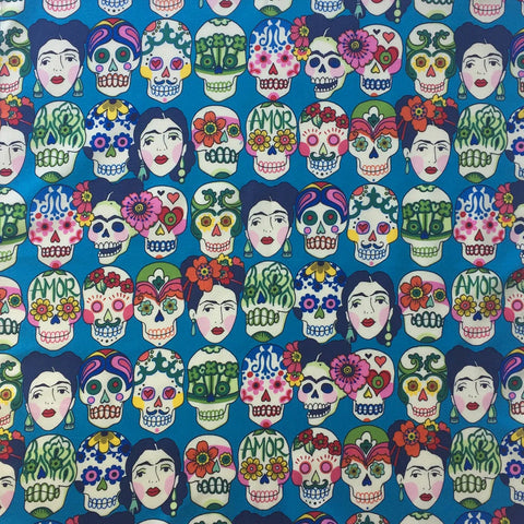 Rockmount Unisex Frida Kahlo and Skulls Turquoise Multi 100% Cotton Bandana