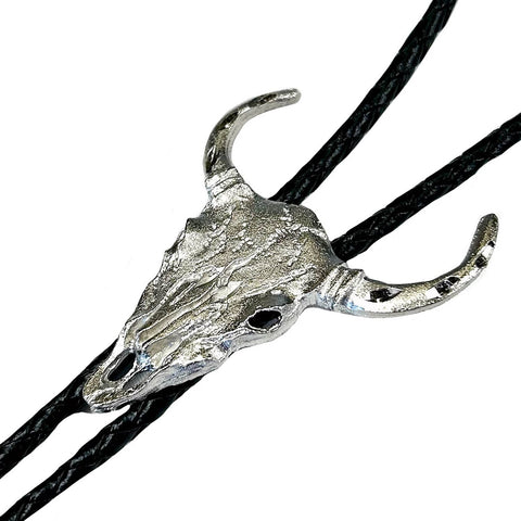 Rockmount Unisex Bison Skull Silver Metal Bolo Tie