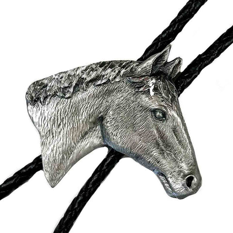 Rockmount Unisex Silver Horsehead Western Silver Metal Bolo Tie
