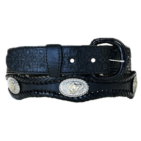 Rockmount Mens Scallop Laced Edge Conchos Black Leather Belt