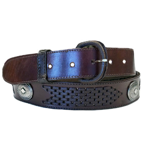 Rockmount Unisex Lacing and Conchos Brown Leather Belt