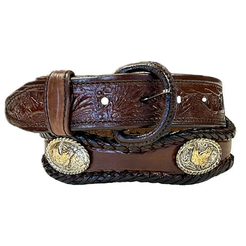 Rockmount Mens Scallop Laced Edge Conchos Brown Leather Belt
