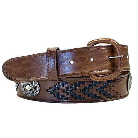 Rockmount Unisex Lacing and Conchos Tan Leather Belt