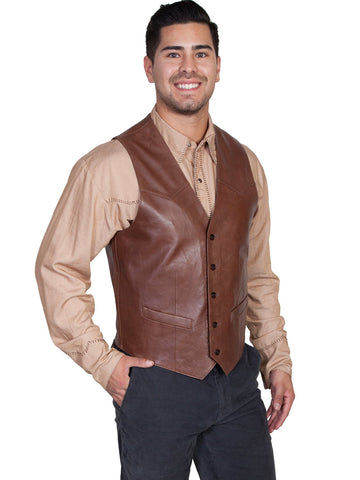 Scully Leather Mens Western Lambskin Button Front Vest Chocolate 42