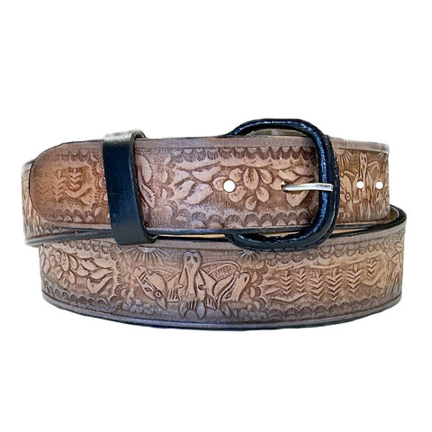 Rockmount Unisex Horse Tooled Laced Brown/Tan Leather Belt