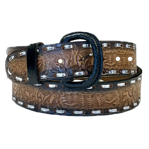 Rockmount Mens 2-Tone Horse Tooled Brown/Tan Leather Belt