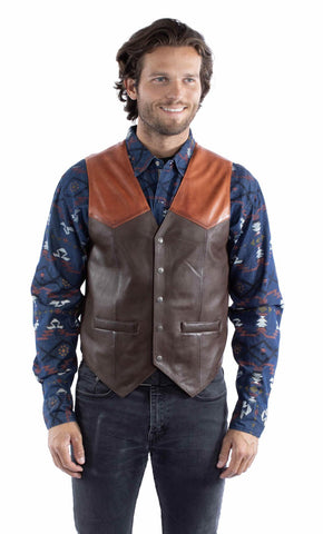 Scully Mens 5 Snap Front Classic Chocolate/Cognac Lamb Leather Leather Vest