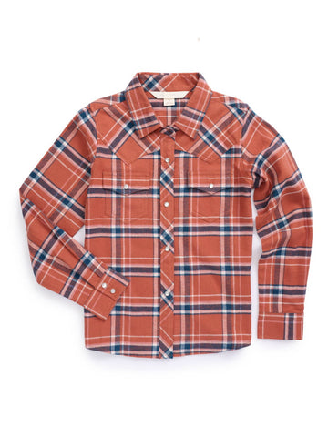 Ely and Walker Kids Girls Western Plaid Flannel Rust 100% Cotton L/S Shirt
