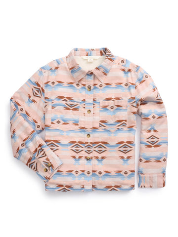 Ely and Walker Kids Girls Aztec Print Shacket Pink/Blue Cotton Jacket