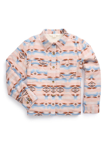 Ely and Walker Kids Girls Aztec Print Shacket Pink/Blue Cotton Jacket