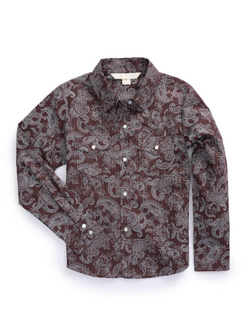 Ely and Walker Kids Girls Western Paisley Print Burgundy 100% Cotton L/S Shirt