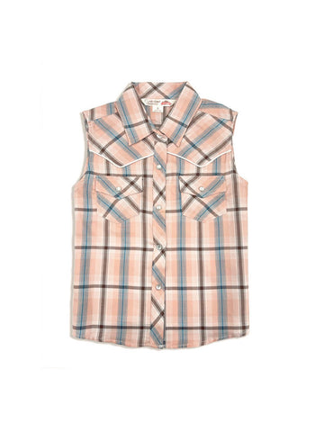 Ely and Walker Kids Girls Western Plaid Peach Cotton Blend S/L Shirt
