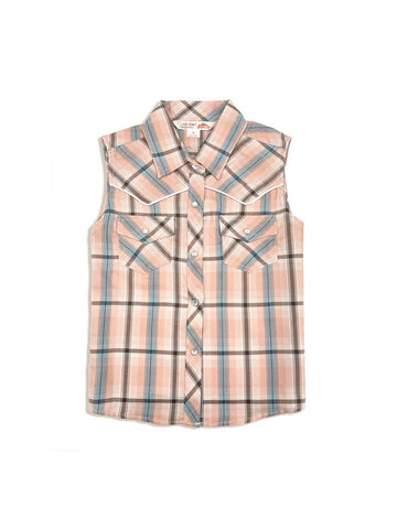 Ely and Walker Kids Girls Western Plaid Peach Cotton Blend S/L Shirt