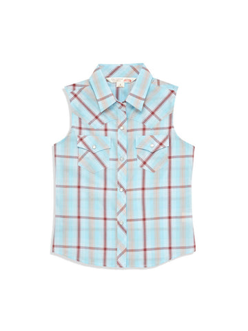 Ely and Walker Kids Girls Western Plaid Aqua Cotton Blend S/L Shirt