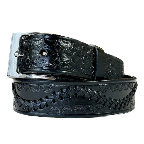 Rockmount Mens Swirled Lace Western Black Leather Belt