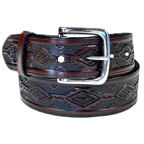 Rockmount Mens Tooled Thunderbird Western Brown Leather Belt