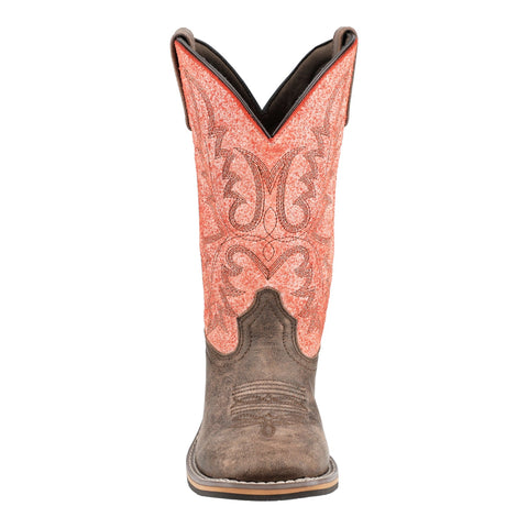 Smoky Mountain Boots Womens Rustic Rider Brown/Coral Leather Cowboy Boots