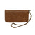 American West Womens Hand Tooled Medium Brown Leather Zip Around Wallet