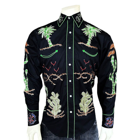 Rockmount Mens Porter Wagoner Embroidered Black 100% Cotton L/S Shirt
