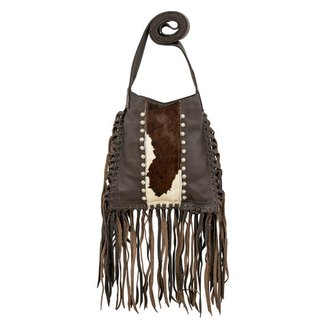 American West Womens Fringed Cowgirl 9in Chocolate Brown Leather Crossbody Bag OS