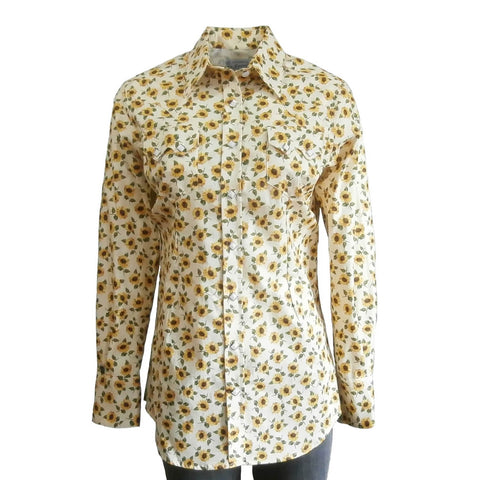 Rockmount Womens Vintage Floral Western Yellow 100% Cotton L/S Shirt