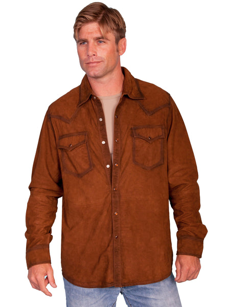 Scully Leather Mens Western L/S Suede Shirt Snap Front Brown – The