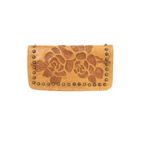 American West Womens Texas Rose Natural Tan Leather Trifold Wallet