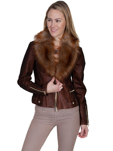 Scully Womens Copper Faux Fur Moto Jacket – The Western Company