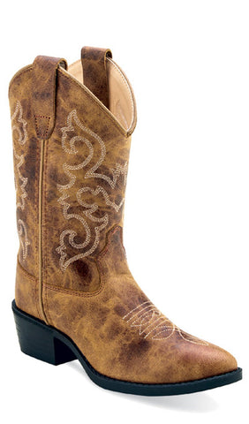 Old West Children Unisex Western Burnt Tan Leather Cowboy Boots 9 D