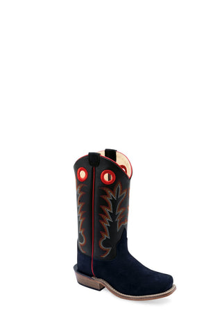 Old West Kids Unisex Medium Square Toe Suede Black/Black Leather Cowboy Boots 11 D