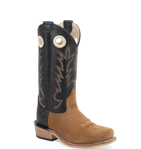 Old West Kids Unisex Medium Square Toe Black/Tan Leather Buckaroo Cowboy Boots