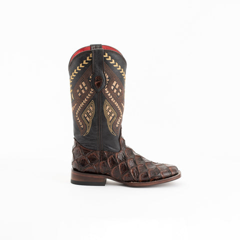 Ferrini Ladies Chocolate Leather Bronco S-Toe Pirarucu Cowboy Boots 8.5 B