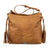 American West Womens Waxed Zip Top Natural Tan Leather Handbag Bag