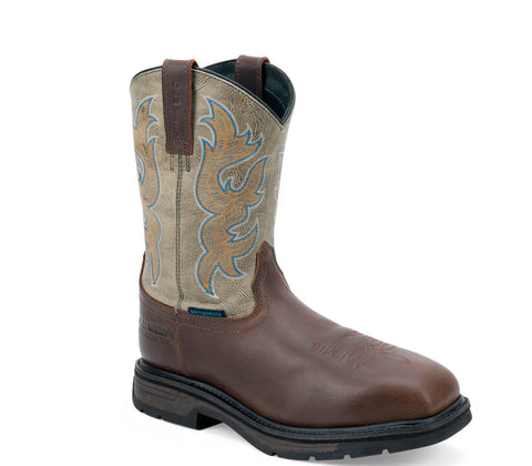 Old West Mens Waterproof Comp Toe Beige/Brown Leather Work Boots