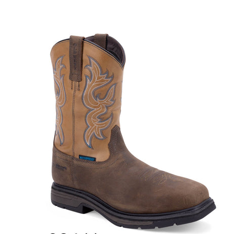 Old West Mens Waterproof Square Toe Tan/Brown Leather Cowboy Boots