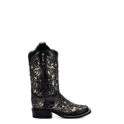 Corral Womens Square Toe Inlay Black Python 11.5in Cowboy Boots 6.5 M