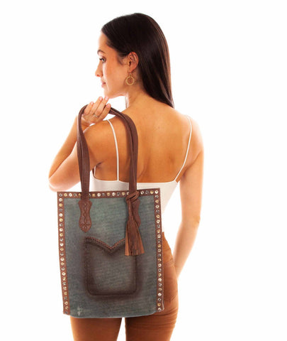 Scully Womens Large Double Strap Turquoise Leather Tote Bag